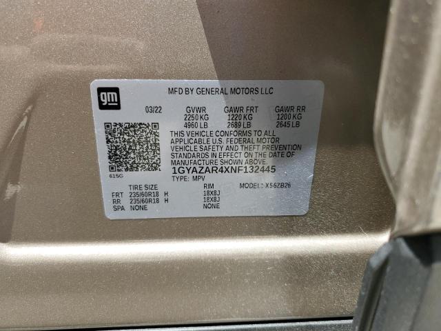 1GYAZAR4XNF132445 - 2022 CADILLAC XT4 LUXURY CREAM photo 10