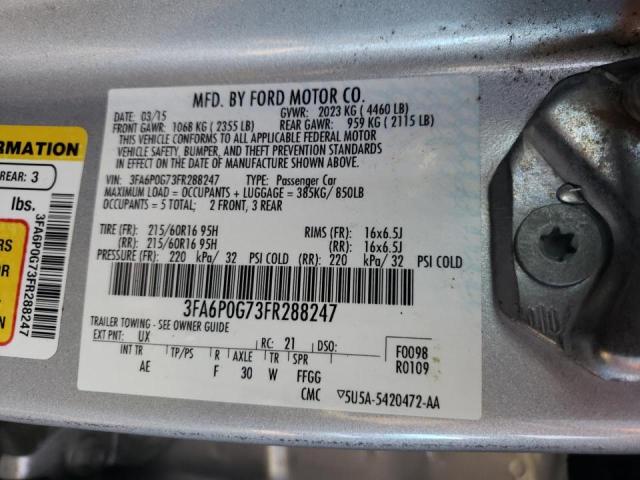 3FA6P0G73FR288247 - 2015 FORD FUSION S SILVER photo 10