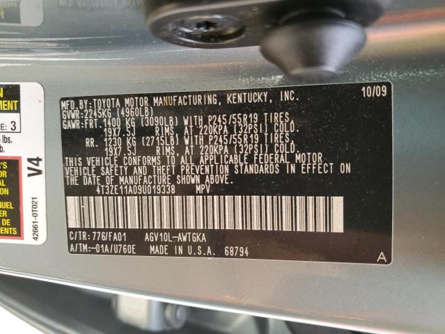 4T3ZE11A09U019338 - 2009 TOYOTA VENZA GREEN photo 10