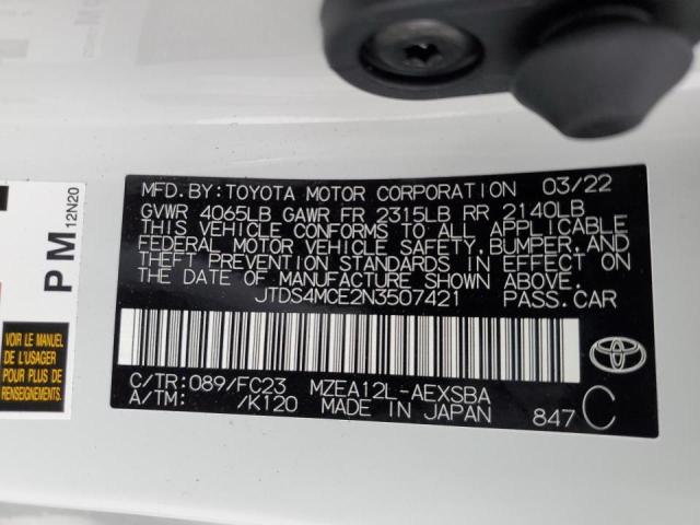 JTDS4MCE2N3507421 - 2022 TOYOTA COROLLA SE WHITE photo 10