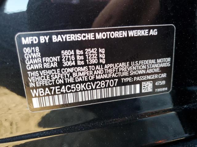 WBA7E4C59KGV28707 - 2019 BMW 740 XI BLACK photo 10