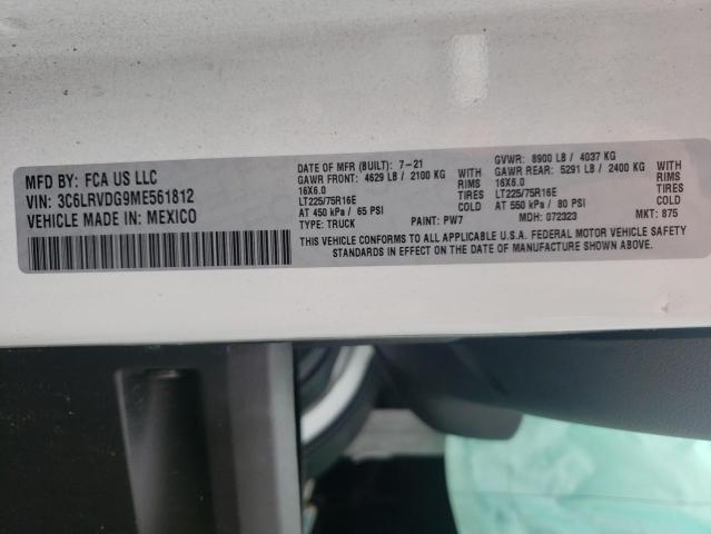 3C6LRVDG9ME561812 - 2021 RAM PROMASTER WHITE photo 10