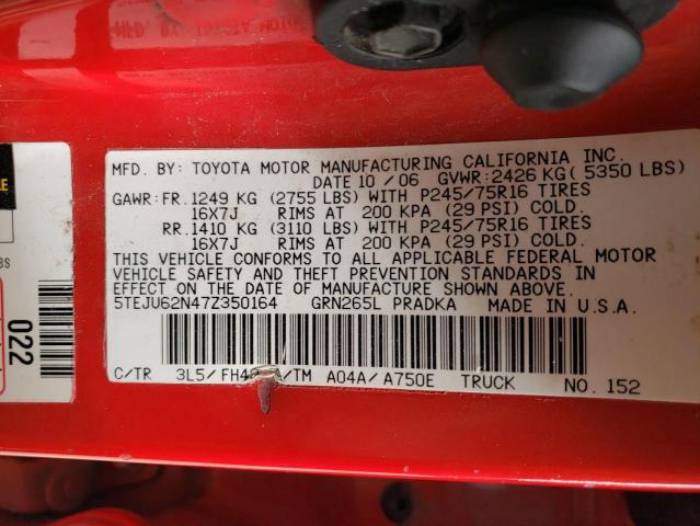 5TEJU62N47Z350164 - 2007 TOYOTA TACOMA DOUBLE CAB PRERUNNER  photo 10