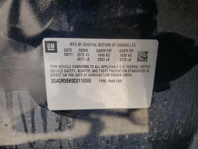 2G4GR5EK0C9116588 - 2012 BUICK REGAL BLACK photo 10