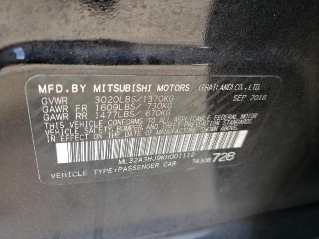 ML32A3HJ9KH001112 - 2019 MITSUBISHI MIRAGE ES BLACK photo 10