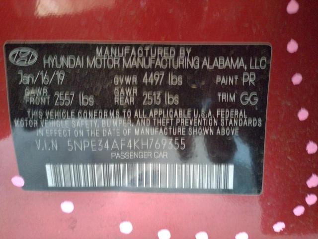 5NPE34AF4KH769355 - 2019 HYUNDAI SONATA LIM RED photo 10