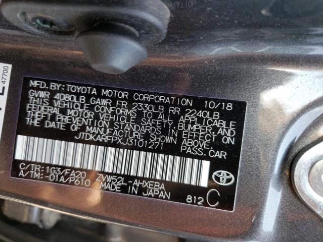 JTDKARFPXJ3101271 - 2018 TOYOTA PRIUS PRIM 黑色 照片 10