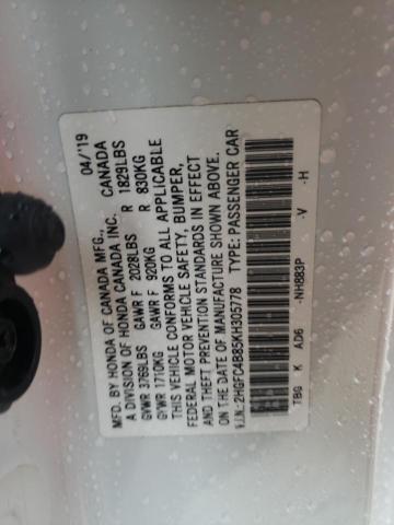 2HGFC4B85KH305778 - 2019 HONDA CIVIC SPOR WHITE photo 10