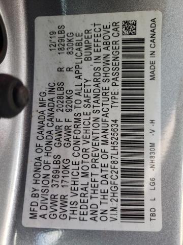 2HGFC2F87LH525634 - 2020 HONDA CIVIC SPOR SILVER photo 10