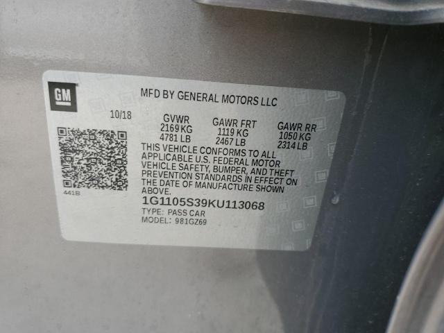 1G1105S39KU113068 - 2019 CHEVROLET IMPALA PRE ყავისფერი ფოტო 10