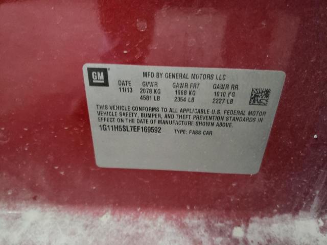 1G11H5SL7EF169592 - 2014 CHEVROLET MALIBU LTZ მუქწითელი ფოტო 10