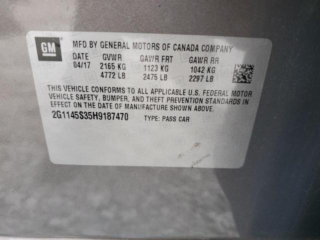 2G1145S35H9187470 - 2017 CHEVROLET IMPALA PRE ნაცრისფერი ფოტო 10