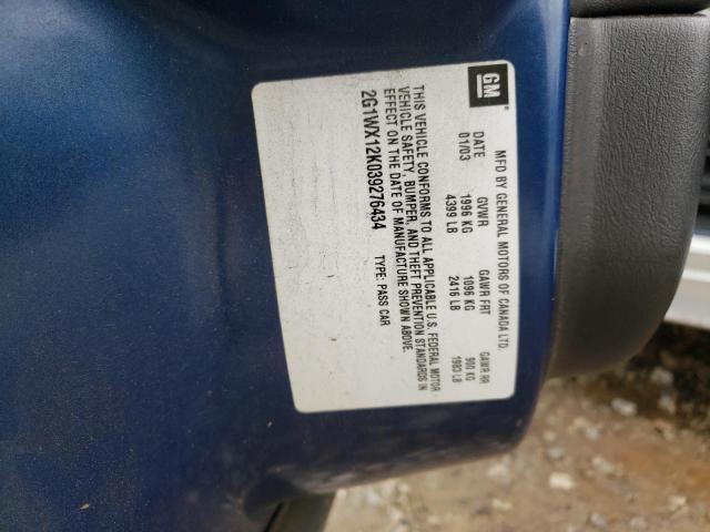 2G1WX12K039276434 - 2003 CHEVROLET MONTE CARL ლურჯი ფოტო 10