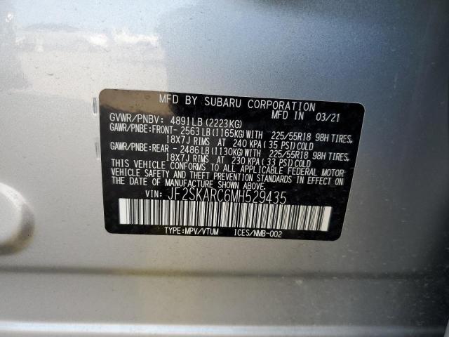JF2SKARC6MH529435 - 2021 SUBARU FORESTER S SILVER photo 10