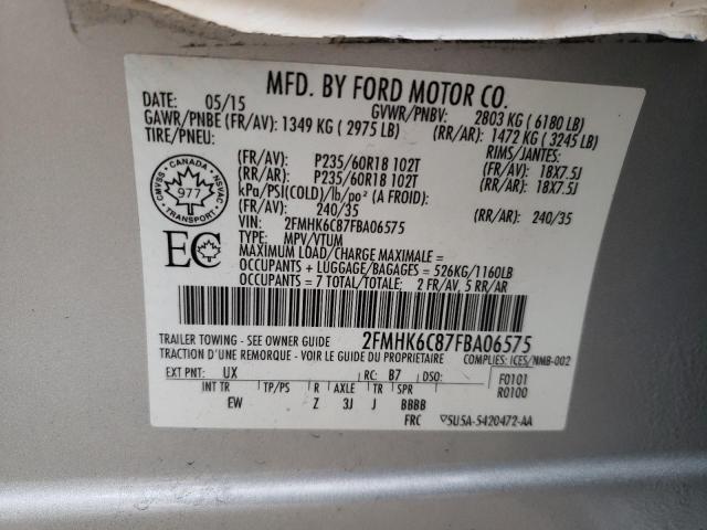 2FMHK6C87FBA06575 - 2015 FORD FLEX SILVER photo 10