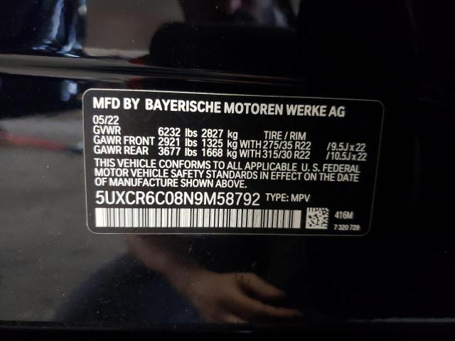 5UXCR6C08N9M58792 - 2022 BMW X5 XDRIVE4 BLACK photo 10