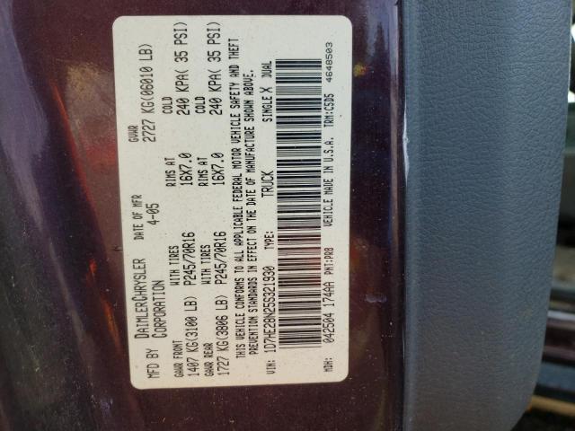 1D7HE28N25S321930 - 2005 DODGE DAKOTA QUA BURGUNDY photo 10