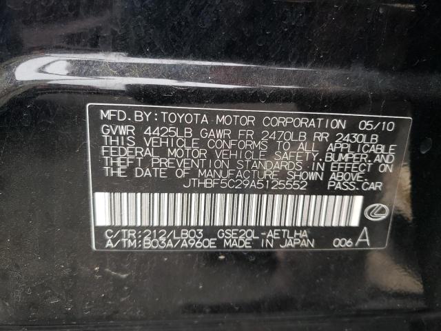 JTHBF5C29A5125552 - 2010 LEXUS IS 250 BLACK photo 10