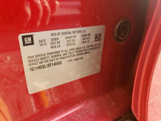 1G11H5SL1EF140492 - 2014 CHEVROLET MALIBU LTZ წითელი ფოტო 10