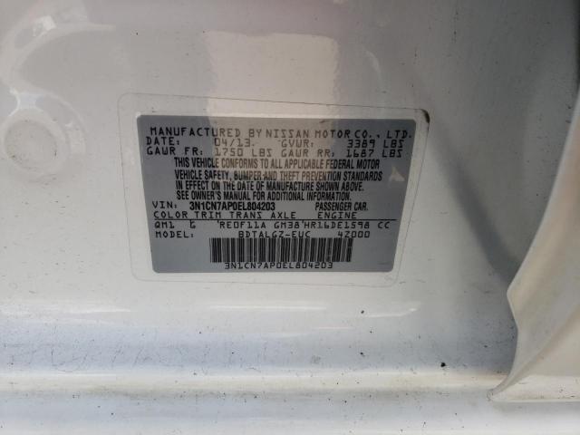 3N1CN7AP0EL804203 - 2014 NISSAN VERSA S WHITE photo 10