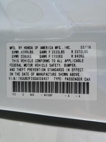 19UUB2F35GA006407 - 2016 ACURA TLX WHITE photo 10