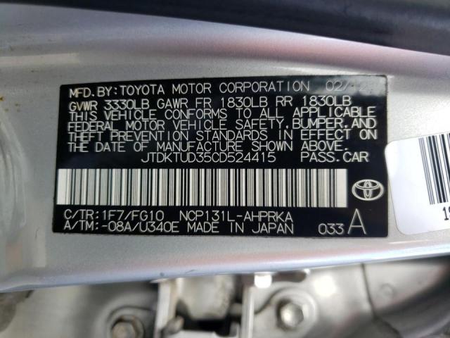 JTDKTUD35CD524415 - 2012 TOYOTA YARIS SILVER photo 10