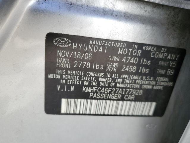 KMHFC46F27A177928 - 2007 HYUNDAI AZERA SE SILVER photo 10