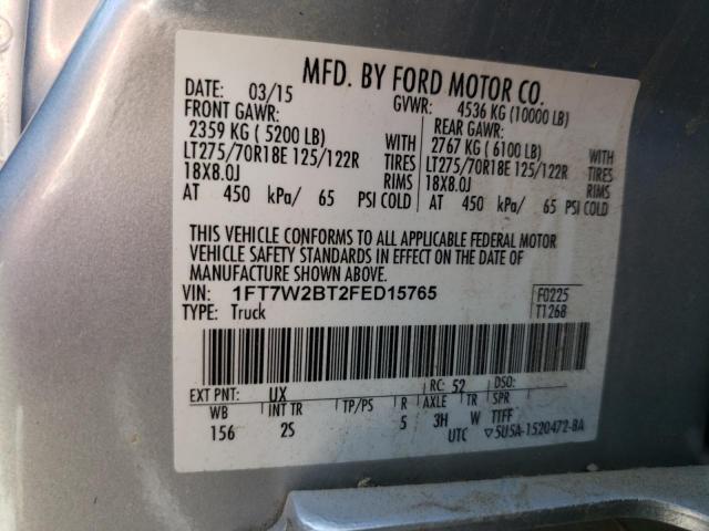 1FT7W2BT2FED15765 - 2015 FORD F250 SUPER SILVER photo 10