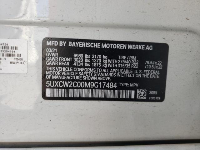 5UXCW2C00M9G17484 - 2021 BMW X7 XDRIVE4 WHITE photo 10