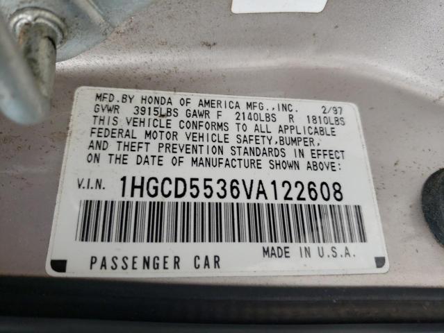 1HGCD5536VA122608 - 1997 HONDA ACCORD LX BEIGE photo 10