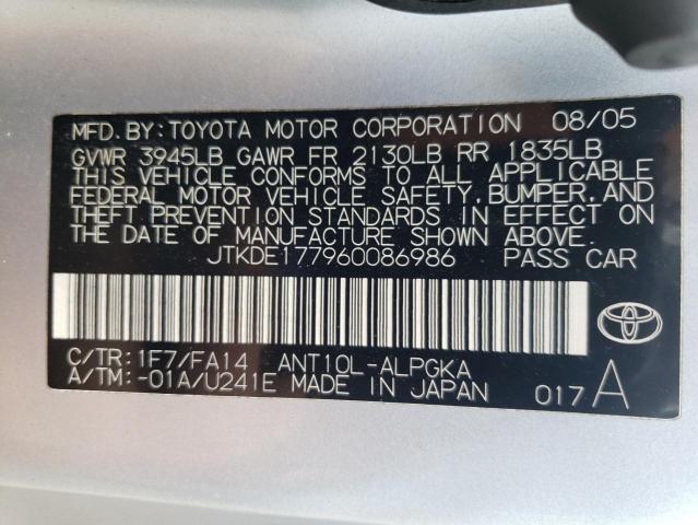 JTKDE177960086986 - 2006 TOYOTA SCION TC ვერცხლისფერი ფოტო 10