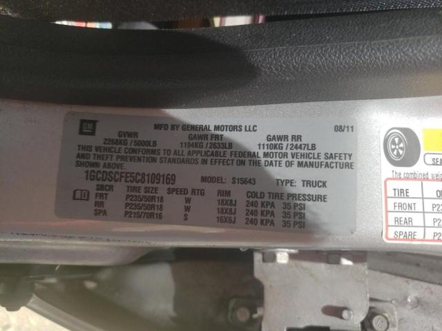 1GCDSCFE5C8109169 - 2012 CHEVROLET COLORADO L SILVER photo 10