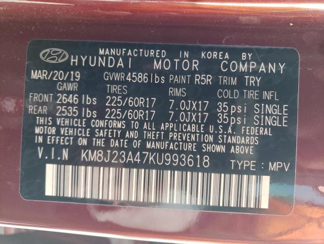 KM8J23A47KU993618 - 2019 HYUNDAI TUCSON SE BURGUNDY photo 10