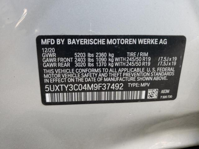 5UXTY3C04M9F37492 - 2021 BMW X3 SDRIVE3 Күміс фото 10