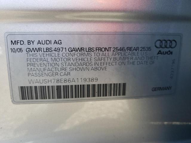 WAUSH78E86A119389 - 2006 AUDI A4 S-LINE SILVER photo 10