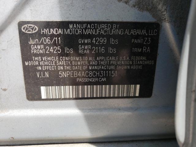 5NPEB4AC8CH311151 - 2012 HYUNDAI SONATA GLS  photo 10