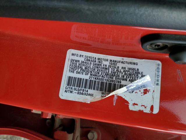 2T1KR32E13C093789 - 2003 TOYOTA MATRIX RED photo 10