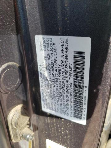 5FNYF8H57MB022164 - 2021 HONDA PASSPORT E 灰色 照片 10