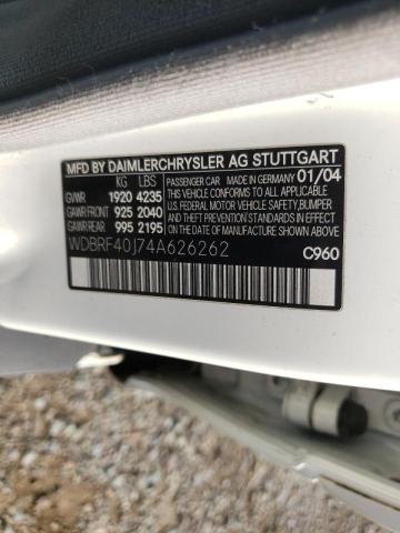 WDBRF40J74A626262 - 2004 MERCEDES-BENZ 170 WHITE photo 10