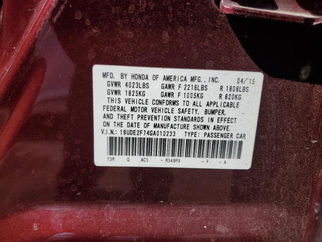 19UDE2F74GA010233 - 2016 ACURA ILX PREMIU BURGUNDY photo 10