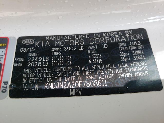 KNDJN2A20F7808611 - 2015 KIA SOUL WHITE photo 10