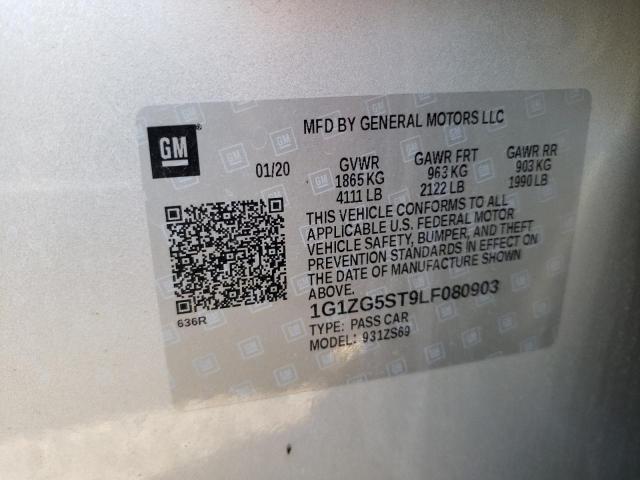 1G1ZG5ST9LF080903 - 2020 CHEVROLET MALIBU RS SILVER photo 10