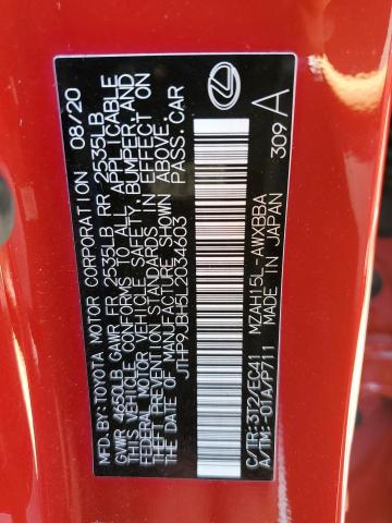 JTHP9JBH5L2034603 - 2020 LEXUS UX 250H RED photo 10