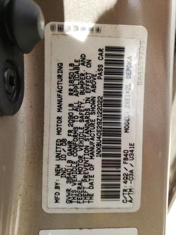 1NXBU40E29Z122022 - 2009 TOYOTA COROLLA BASE  照片 10
