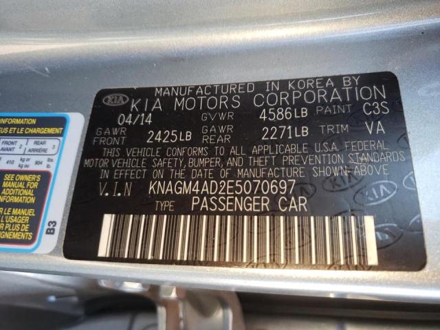 KNAGM4AD2E5070697 - 2014 KIA OPTIMA HYB SILVER photo 10