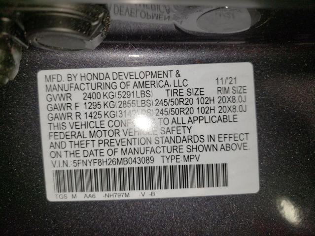 5FNYF8H26MB043089 - 2021 HONDA PASSPORT S GRAY photo 10