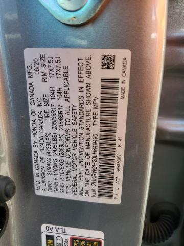 2HKRW2H20LH649490 - 2020 HONDA CR-V LX GRAY photo 10