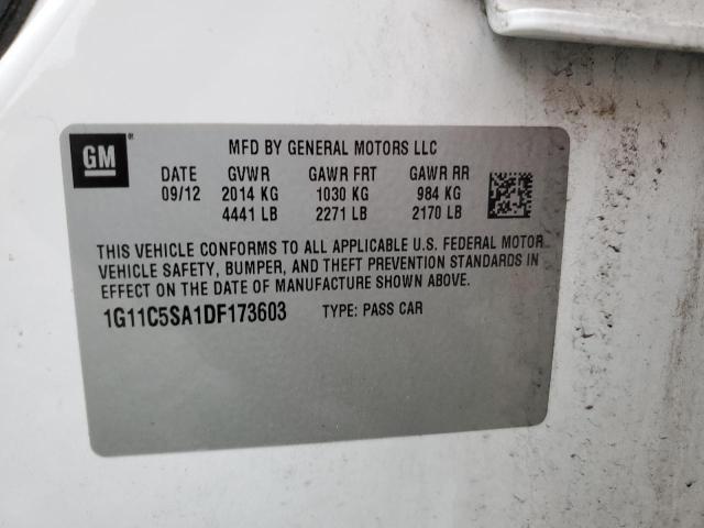 1G11C5SA1DF173603 - 2013 CHEVROLET MALIBU 1LT 白色 照片 10