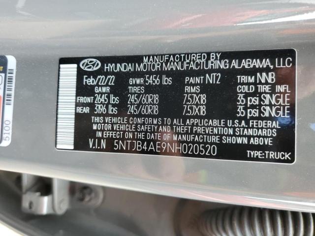 5NTJB4AE9NH020520 - 2022 HYUNDAI SANTA CRUZ GRAY photo 10