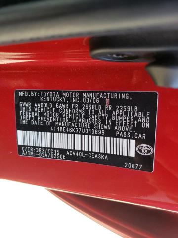 4T1BE46K37U010899 - 2007 TOYOTA CAMRY CE RED photo 10